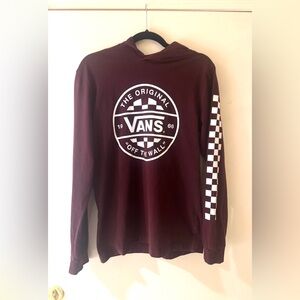 Vans Men's Maroon Hoodie with Checkered Sleeve